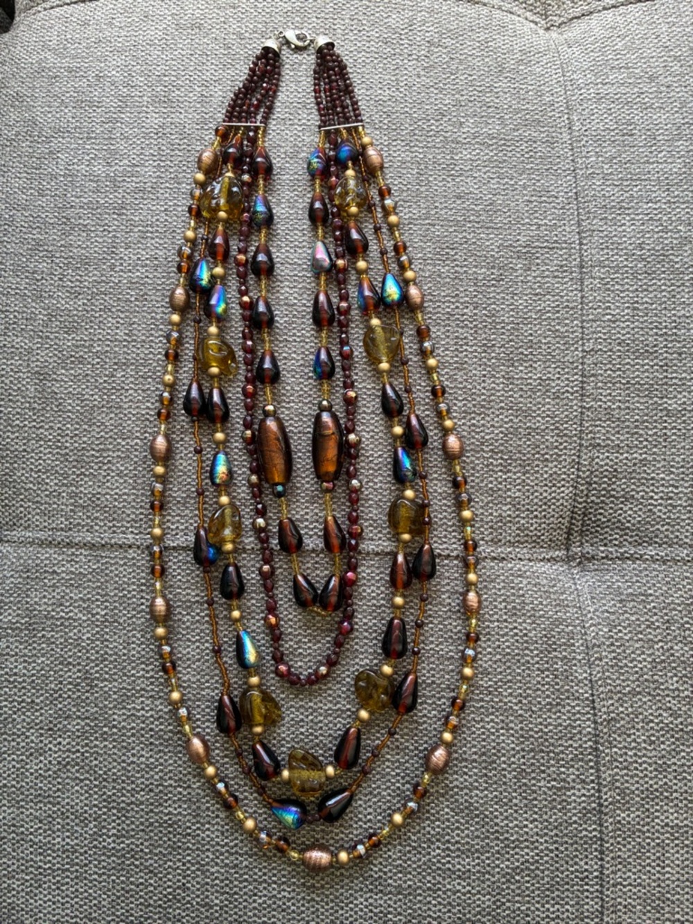 Multi-Strand Brown and Gold Beaded Necklace - Women Jewelry